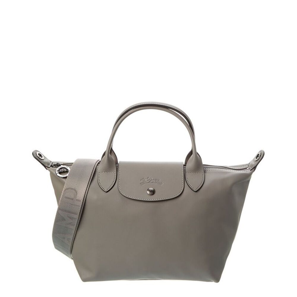 Longchamp Le Pliage Xs Leather Short Handle Tote, Grey